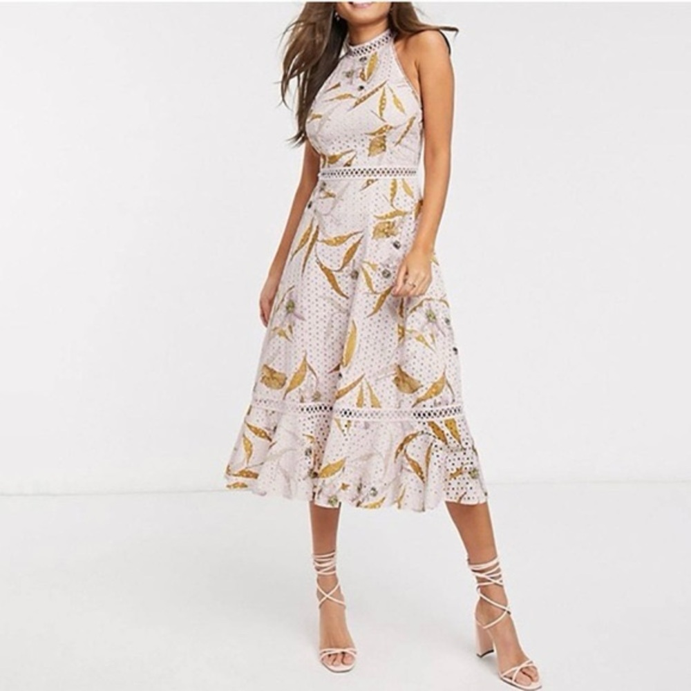 Ted Baker Cream and Gold Floral Midi Dress